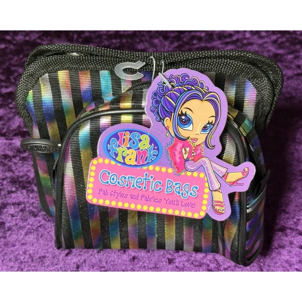 90s Y2K Vtg Lisa Frank Cosmetic Bag Lot Metallic Rainbow Striped Travel‎ Wallet